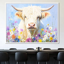 Highland Cattle Wildflowers - NicheCanvas