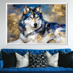 Sapphire Wolf Gold Radiance - NicheCanvas