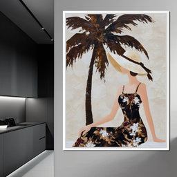 Palm Shade Lady With Sunhat - NicheCanvas