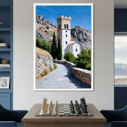 Mediterranean Stone Tower Pathway - NicheCanvas