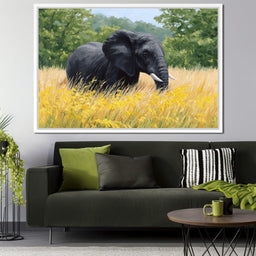 Majestic Giant Elephant In Golden Fields - NicheCanvas