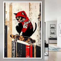 Feline Skateboarder - NicheCanvas
