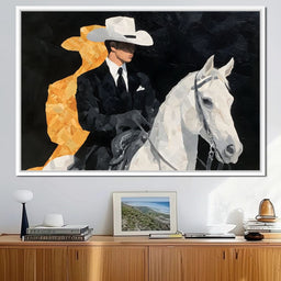 Elegant Cowboy On Ivory Steed - NicheCanvas