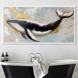 Golden Waves Ocean Whale - NicheCanvas