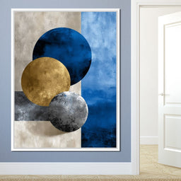Modern Geometric Blue Gold Orbit - NicheCanvas