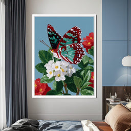Turquoise Wing On Summer Blossoms - NicheCanvas