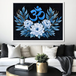 Om Blue Lotus Floral Mandala - NicheCanvas