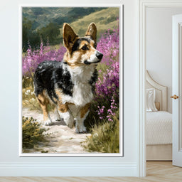 Corgi Along Heather Pathway - NicheCanvas