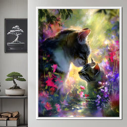 Gentle Cats Nuzzle Floral Dream - NicheCanvas