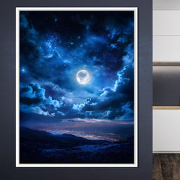 Lunar Glow Above Sleeping Mountains - NicheCanvas