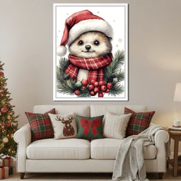 Jolly Winter Pup With Holly - NicheCanvas