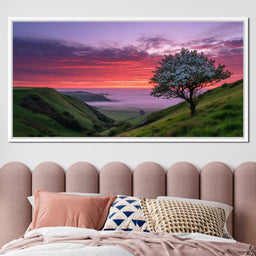 Blossom Tree Over Misty Hills - NicheCanvas