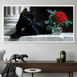 Black Cat and Red Rose - NicheCanvas
