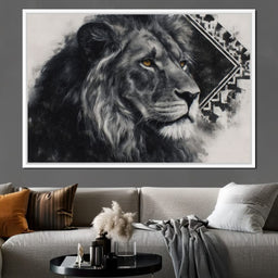 Monochrome Lion Golden Eyes - NicheCanvas
