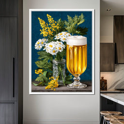 Golden Ale and Garden Daisies - NicheCanvas