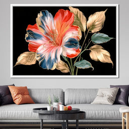 Midnight Flora With Gilded Leaves - NicheCanvas