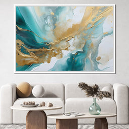 Oceanic Gold Turquoise Abstract - NicheCanvas
