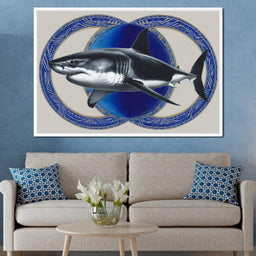 Great White Shark Emblem Blue - NicheCanvas