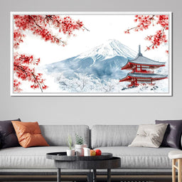 Cherry Blossoms and Snowbound Peaks - NicheCanvas