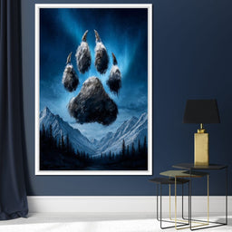 Celestial Wolf Paw Over Peaks - NicheCanvas