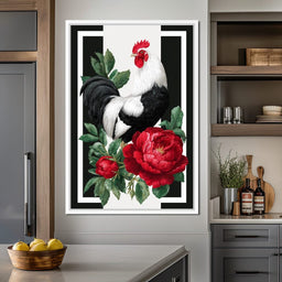 Rooster With Peony Garden - NicheCanvas