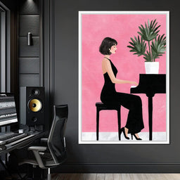 Elegant Pianist On Pink Backdrop - NicheCanvas