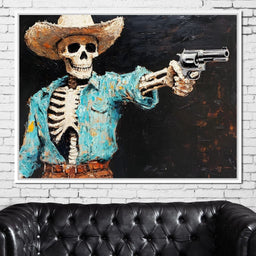Cowboy Skeleton in Denim - NicheCanvas