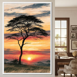 Savanna Sun Beyond The Solitary Branch - NicheCanvas