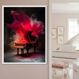 Grand Piano Burst of Vibrant Fire - NicheCanvas