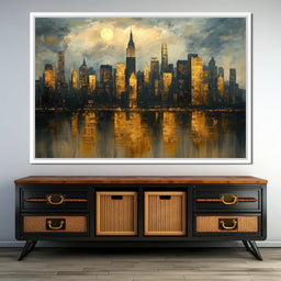 Golden Metropolis Reflection - NicheCanvas