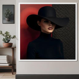 Noir Elegance Under Wide Hat - NicheCanvas