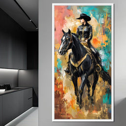 Gallant Cowgirl Riding Midnight - NicheCanvas