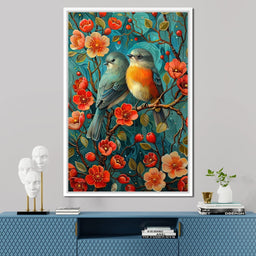Songbirds Perched in Blooms - NicheCanvas