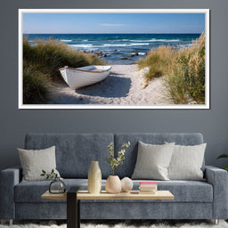 White Rowboat Coastal Dunes - NicheCanvas