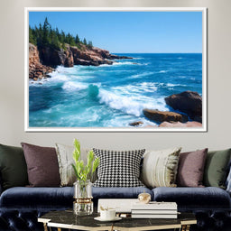 Rocky Coast Breakers Blue Sky - NicheCanvas