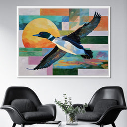 Flying Loon Over Golden Sun - NicheCanvas