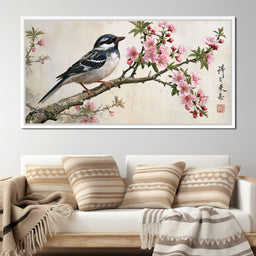 Small Bird Perched Upon Pink Petals - NicheCanvas