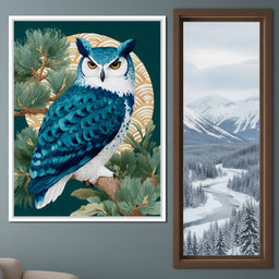 Sapphire Owl Moonlit Pines - NicheCanvas