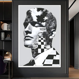 Monochrome Checkerboard Mindscape - NicheCanvas