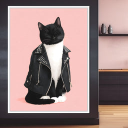 Biker Cat Attitude On Soft Pink - NicheCanvas
