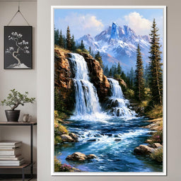 Cascading Waters Beneath Frozen Peaks - NicheCanvas