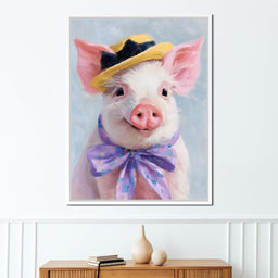 Charming Piglet With Sun Hat - NicheCanvas