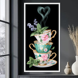 Golden Teacups Botanical Romance - NicheCanvas