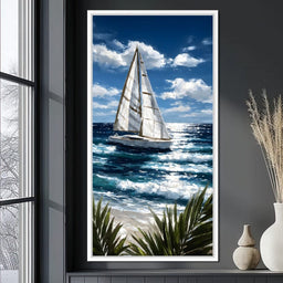 Sailboat Journey Over Turquoise Sea - NicheCanvas