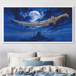 Golden Scimitar Under Full Moon - NicheCanvas