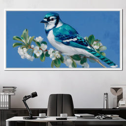 Sapphire Plume on Blossoms - NicheCanvas