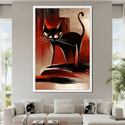 Mid Century Black Cat Stare - NicheCanvas