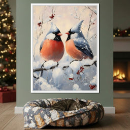 Winter Cardinals Berry Meeting - NicheCanvas