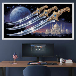 Moonlit Blades Over Golden Palace - NicheCanvas
