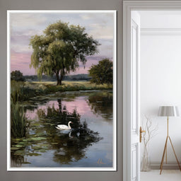 Swan Pond Willow Sunset Sky - NicheCanvas